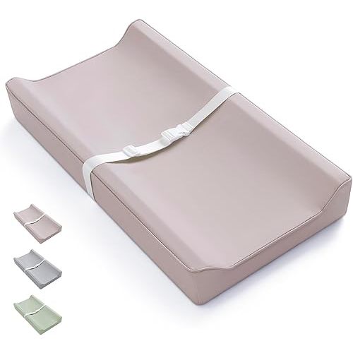 Blissful Diary Vegan Leather Baby Changing Pad with Waterproof & Wipe-Clean PU Cover, Standard Size Cozy Baby Changing Table Pads for Dressers/Tables, Taupe