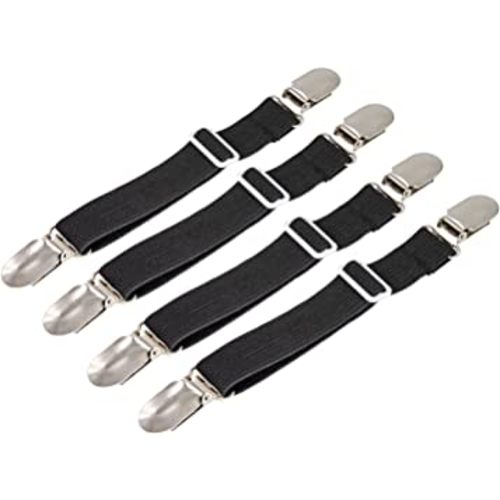 BetyBedy 4Pcs Adjustable Bed Sheet Fasteners Suspenders, Elastic Sheet Band Straps Clips, Cover Grippers Suspenders Holder for Mattress Pad Cover, Sofa Cushion (Black)