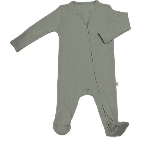 Footie Pajamas, Merino Wool, Sage
