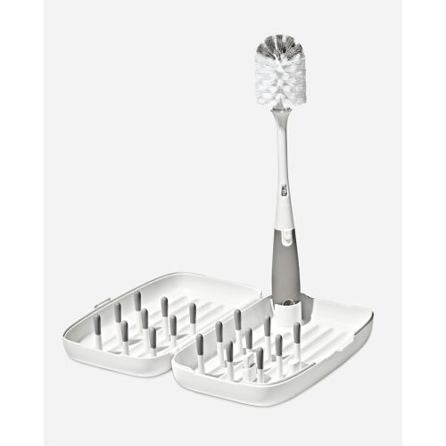 OXO Tot Travel Size Baby Bottle Drying Rack & Bottle Brush, Portable, Gray