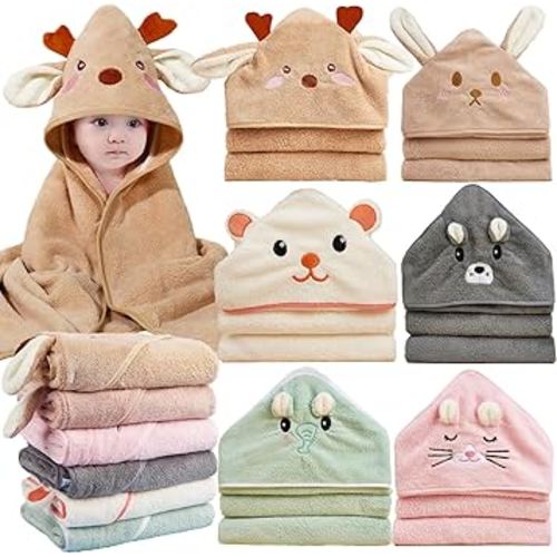 6pack Hooded Baby Towels, Premium Ultra Soft Absorbent Coral Fleece Baby Bath Towel for Newborns, Toddlers, and Kids, 32x32 in Natural Baby Stuff Towel with Hood for Boy and Girl