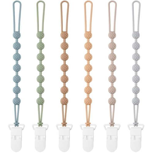 Baby Pacifier Clip, 6 Pack Silicone Pacifier Holder with One Piece Design for Baby Boy and Girl, BPA Free Soft Flexible Paci Binky Clips