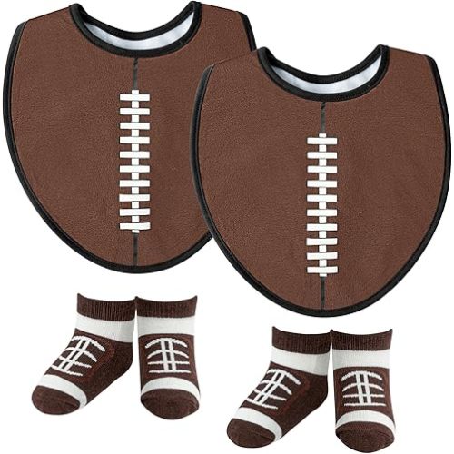 6Pcs Sport Cotton Baby Bib Unisex Baby Sport Bibs with Stock Hook Loop Closure Keepsake Gift for Newborn Infant Feeding