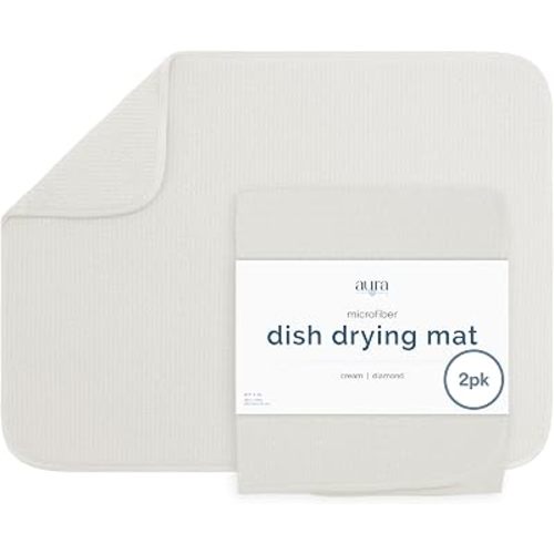 S&T INC. Dish Drying Mat, 2 Pack, 18" x 24", XL, Cream