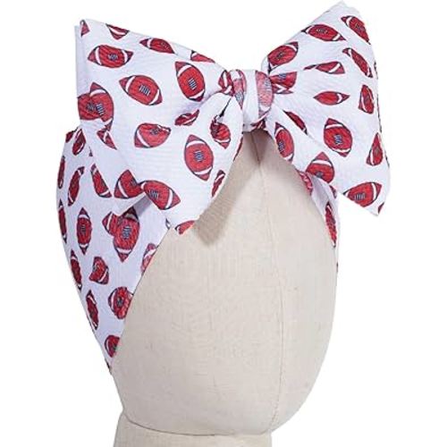 hoyuwak Baby Girl Football Headbands - Sports Themed Printed Bow Wide Headbands for Newborn Infant Toddlers, Handmade Hair Accessories for Game Day, Football Outfit