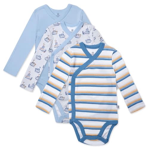 HonestBaby unisex-baby 3-pack Long Sleeve Side-snap Kimono Bodysuits Organic Cotton for Infant Baby Boys, Girls, Unisex