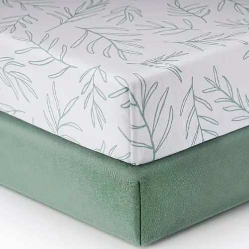 Babebay Crib Sheets for Boys and Girls, Fitted Baby Crib Sheet Neutral for Standard Crib Mattress & Toddler Bed Mattress (52"x28"), Soft and Safe Cotton Green Crib Sheets, 2 Pack (Sage Green)