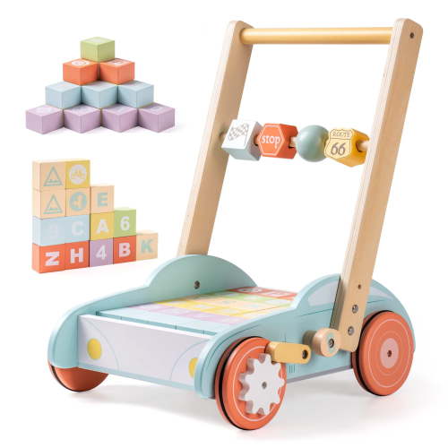Robud Wooden Baby Walkers Push Toys for Baby Girls Boys 10 Month +, Adjustable Speed Push and Pull Learning Walker Activity Toys for Toddler
