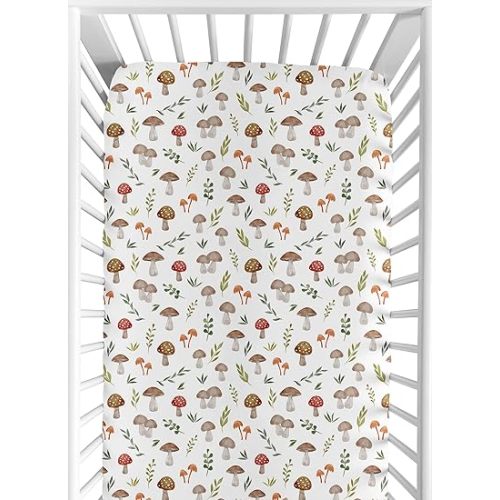 Sweet Jojo Designs Mushroom Boy Girl Gender Neutral Unisex Baby Fitted Crib Sheet Infant Newborn Nursery Toddler Bed Room Standard Mattress Watercolor Toadstool for Woodland Forest Animals Collection