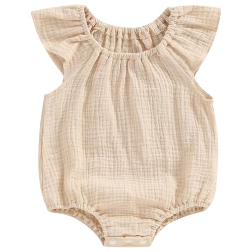 Mubineo Baby Girl Boy Summer Cotton Linen Romper Clothes Basic Plain Ruffle Sleeveless Comfy Rompers Newborn Tops
