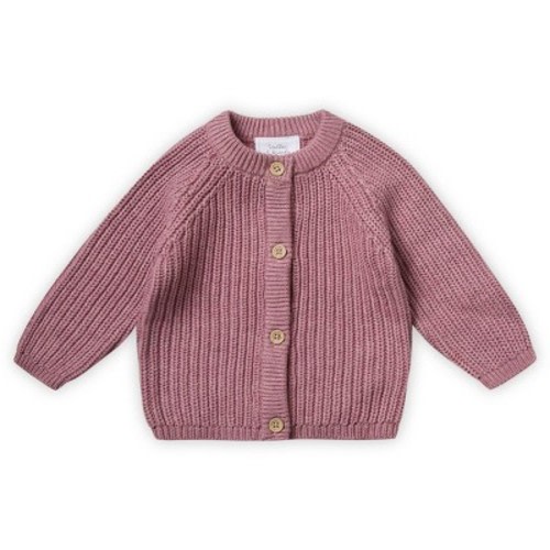 Stellou & Friends 100% Cotton Chunky Ribbed Knitted Cardigan for Boys & Girls Ages 0-6 Years, Color: Rose pink melange, Size: 3-6 months