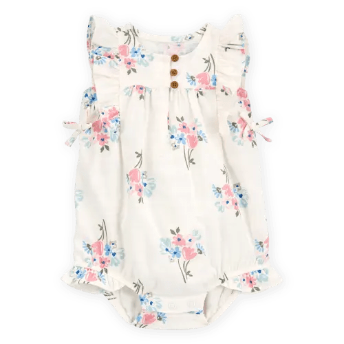 Baby Floral Linen Look-alike Bubble Romper-Ivory - Carter's | Carter's