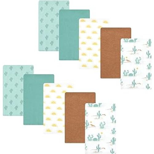Hudson Baby Unisex Baby Cotton Flannel Burp Cloths, Desert Cactus 10-Pack, One Size
