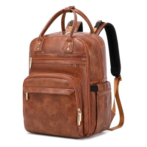 18 Pockets Diaper Bag Backpack with Waterproof Pockets and Stroller Buckle, Convertible Tote Bag (Brown, Large)