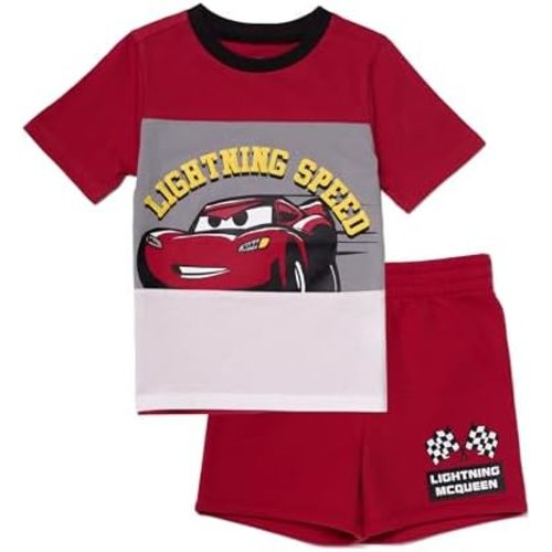 Disney 2-Piece Boys Short Set – Mickey Mouse Cars Lightning McQueen Crew Neck T-Shirt and Shorts Outfit