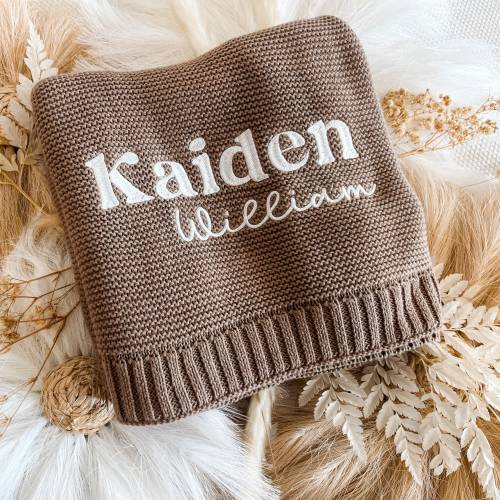 Personalized Knitted Baby Blanket, Embroidered Baby Blanket, Baby Name Blanket, Soft Cotton Baby Blanket, Newborn Gifts, Baby Keepsake Gift