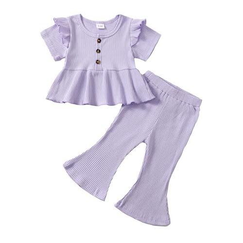 Baby Girl Clothes Toddler Girl Cotton Outfit Rib Long Sleeve Shirt Top Solid Pants Infant Girls Set