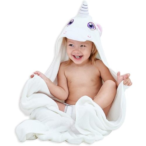 HIPHOP PANDA Hooded Towel - Rayon Made from Bamboo, Bath Towel with Bear Ears for Newborn, Babie, Toddler, Infant - Absorbent Large Baby Towel - Unicorn, 37.5 x 37.5 Inch