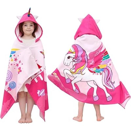UOMNY Unicorns Hooded Towels for Kids,Soft Kids Beach Towel,30" x 50" for 3-10 Years Girls,Hooded Bath Towel,Toddler Bath Towels