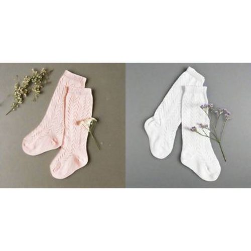 Little Love Bug Crochet Knee High Socks Pink & White 0-18m