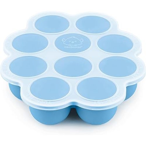 KeaBabies Silicone Baby Food Freezer Tray with Clip-on Lid, 2oz x 10 Pods Baby Food Freezer Molds, Breast Milk Freezer Tray, Dishwasher, Microwave, BPA-Free Baby Food Storage Tray(Misty Blue)