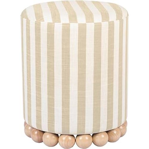 Tov Furniture Dex Beige Striped Linen Ottoman