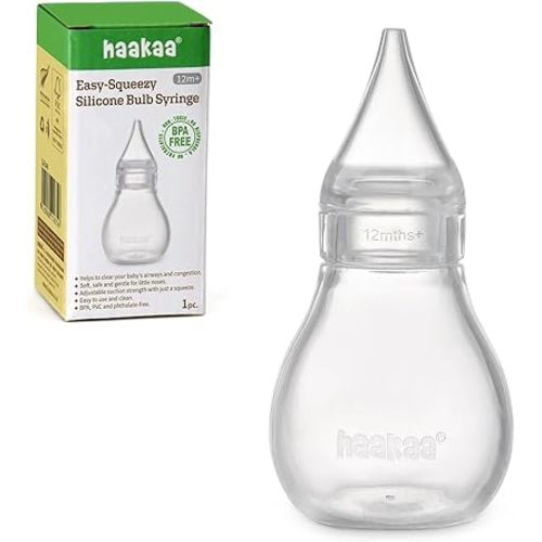 Haakaa Silicone Baby Nasal Aspirator | Nose Bulb Syringe | Easy-Squeezy Baby Nose Cleaner, Newborn Infant &Toddler - BPA Free Silicone