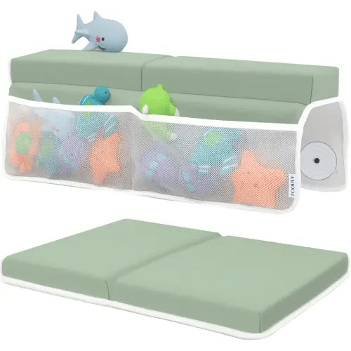 Bath Kneeler and Elbow Rest Pad Set - Baby Support for Knees and Elbows - Kneeler with Memory Foam and Bath Toys Organizer - Ideal Kneeling Pad for Bathing Baby - Green