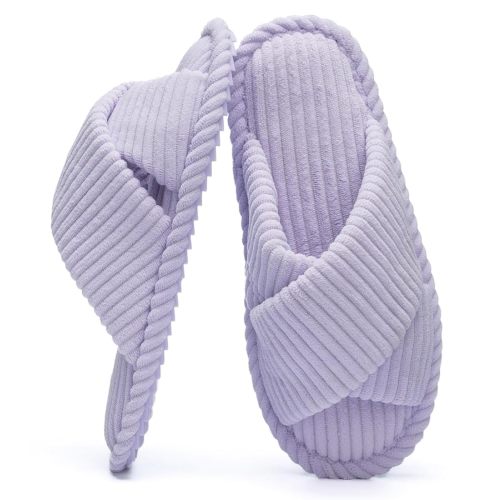 Slippers for Women Memory Foam House Bedroom Corduroy Crossbands Open Toe Slides Sandals Shoes Comfy Trendy Gift for womens Anti-Skid sole