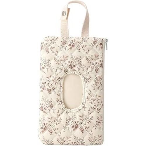 Reusable Wipes Pouch, Hanging Quilted Travel Wipes Case Floral Diaper Bag Organizer for Home, Car, Travel, Stroller