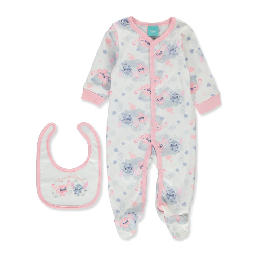 Disney Lilo & Stitch Baby Girls' 2-Piece Coveralls Bib Set - pink, 6 - 9 months (Newborn)