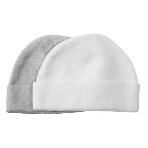 Playette Newborn Bamboo Caps White / Grey 0-6M 2 Pack | Baby Bunting AU