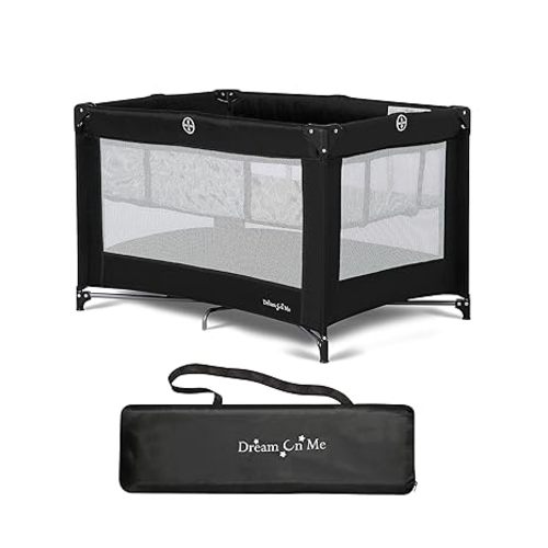 Zazzy Portable Playard with Bassinet in Black, Lightweight Packable and Easy Setup Baby Playard with Mattress and Travel Bag