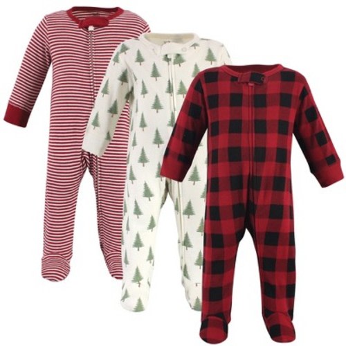 Touched by Nature Baby Organic Cotton Zipper Sleep and Play 3pk, Tree Plaid, Size: 3-6 months