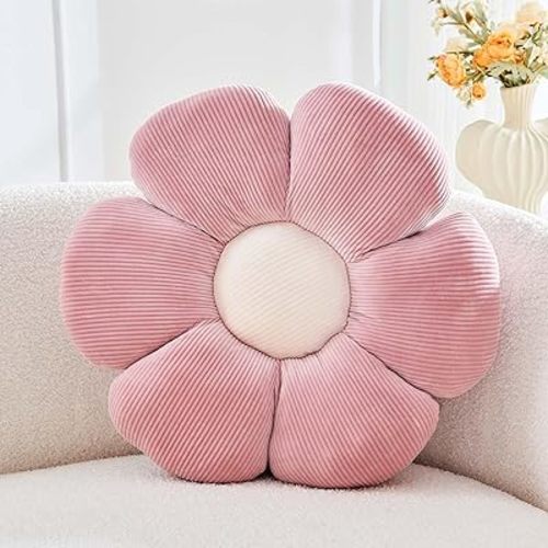 Dusty Pink Flower Pillow, 14.9" Cute Flower Shaped Floor Pillow, Aesthetic Floral Plush Daisy Decorative Throw Pillows for Bed Sofa Couch