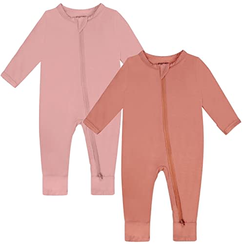 GUISBY Baby Footless Rompers, Rayon Pajamas 2 Way Zipper with Long Sleeve Sleeper