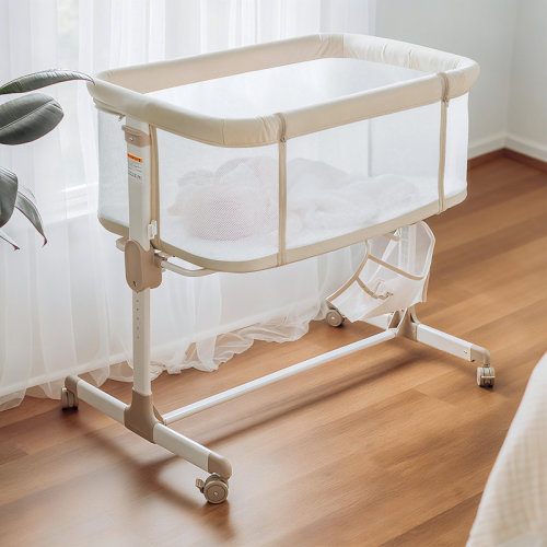 Zoomie Kids Baby Bedside Bassinet – Breathable All-mesh Crib With Wheels, 7-height Adjustable For Newborns, Beige | Wayfair