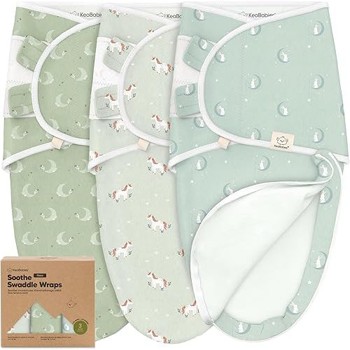 Keababies Baby Swaddle Sleep Sack with Zipper - 3-Pack Cotton Swaddles for Newborns 0-3 Months, Soft & Breathable Baby Sleep Sack 0-3 Months, Easy Diaper Change Swaddling Blanket (Lunaris)