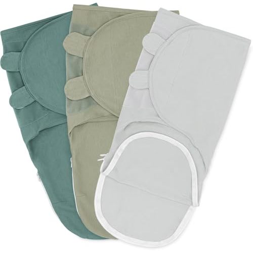 Comfy Cubs Easy Swaddle Blanket with Zipper Closure, 3 Pack - 100% Cotton Newborn Wrap, Small for 0-3 Months Infants, Breathable and Durable Sleep Sack for Babies - Stone, Sage, Azul