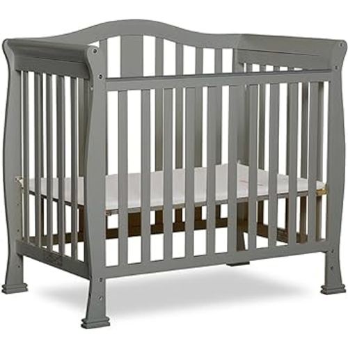 Dream On Me Addison 4-in-1 Convertible Mini Crib in Cool Grey, Greenguard Gold Certified, Non-Toxic Finishes, Built of New Zealand Pinewood, Comes with 1” Mattress Pad
