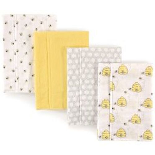Hudson Baby Infant Cotton Flannel Burp Cloths 4pk, Bee, One Size