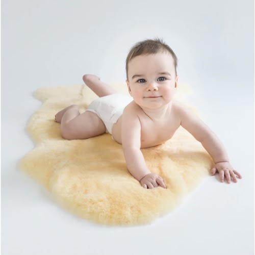 Sheepskin Rug for Babies, 100% Natural, Shorn Lambskin Wool, 2 x 3 Feet, Flax