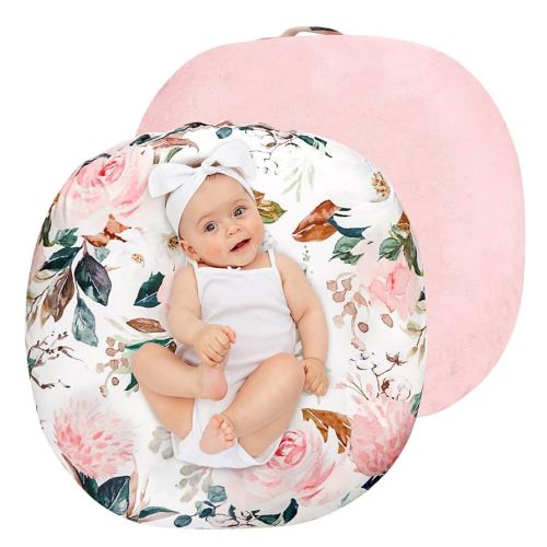 Newborn Lounger Cover, Soft Comfortable Baby Lounger Cover, 1 Pack Reversible Removable Slipover for Infant Lounger Pillow, Pink Floral (Lounger not Included)