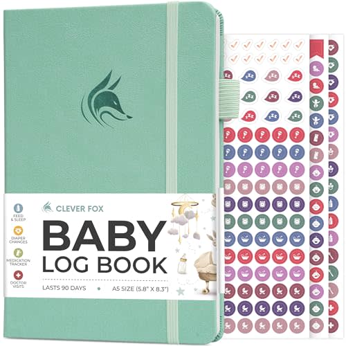 Clever Fox Baby Log Book – Daily Feeding & Sleep Tracker Journal – Medical Care Newborn Record, Gifts for New Parents & Baby Registry (Mint Cream)