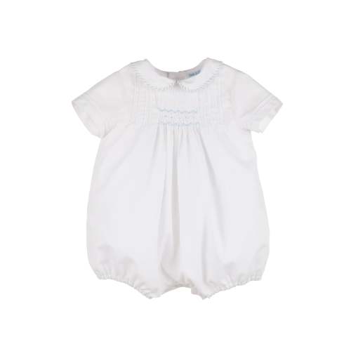 Sweet Smock Boy Bubble, White w/ Blue