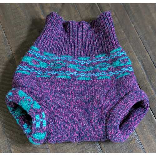 Upcycled Wool Diaper Cover, medium, soaker, purple and teal, extra layers