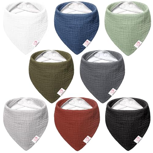 Bearmoss 100% Cotton Muslin Baby Bibs 8-Pack Baby Bandana Drool Bibs for Unisex Baby Boys Girls Drooling and Teething