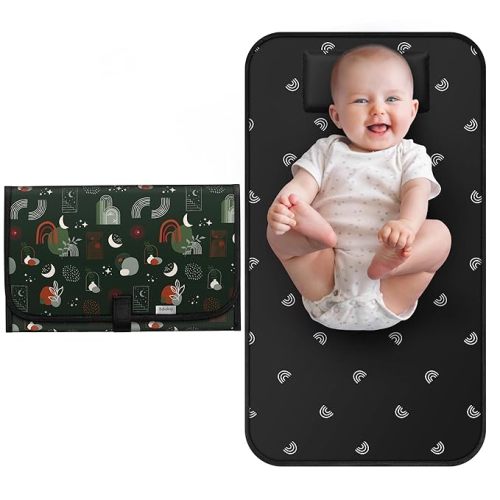 Babebay Waterproof Portable Diaper Changing Pad, Foldable Travel Changing Mat for Baby Girl Boy, Lightweight Travel Changing Station, Boho Geometric Pattern