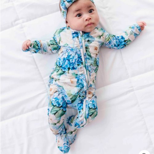 Once in a Blue Bloom Ruffle Footie