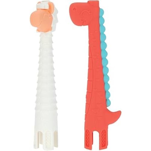 Nuby Tube Teether - (2-Pack) Baby Teething Toy - 3+ Months - Llama and Dinosaur - Baby Stocking Stuffer